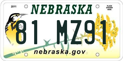 NE license plate 81MZ91