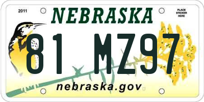 NE license plate 81MZ97