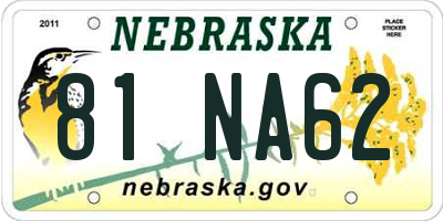 NE license plate 81NA62