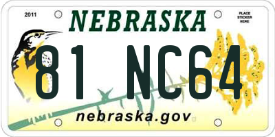 NE license plate 81NC64