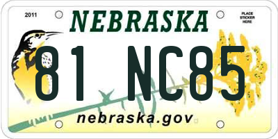 NE license plate 81NC85