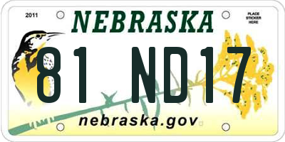 NE license plate 81ND17