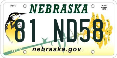 NE license plate 81ND58