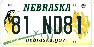 NE license plate 81ND81