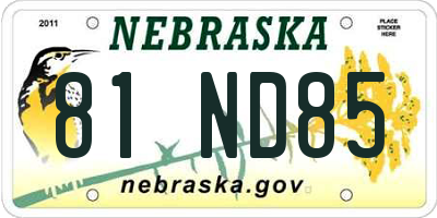 NE license plate 81ND85