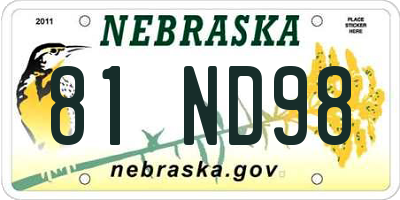 NE license plate 81ND98