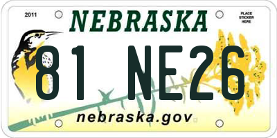 NE license plate 81NE26
