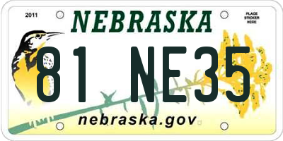 NE license plate 81NE35