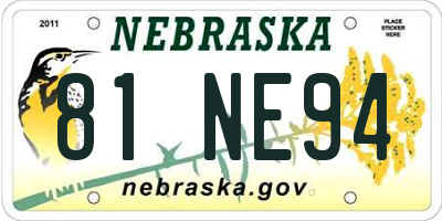 NE license plate 81NE94