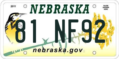 NE license plate 81NF92