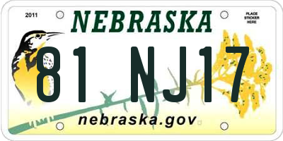 NE license plate 81NJ17