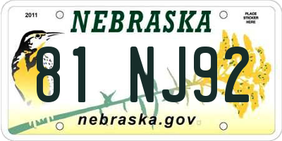 NE license plate 81NJ92
