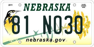 NE license plate 81NO30