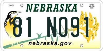 NE license plate 81NO91