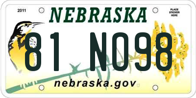 NE license plate 81NO98