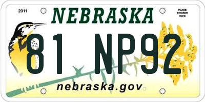 NE license plate 81NP92