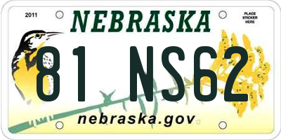 NE license plate 81NS62