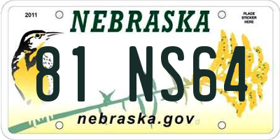 NE license plate 81NS64
