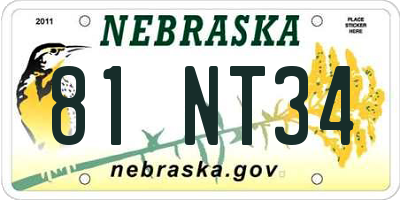 NE license plate 81NT34