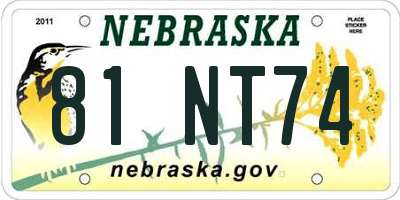 NE license plate 81NT74