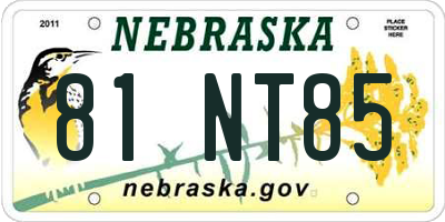 NE license plate 81NT85