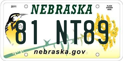 NE license plate 81NT89