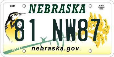 NE license plate 81NW87