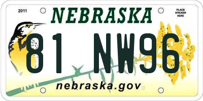 NE license plate 81NW96