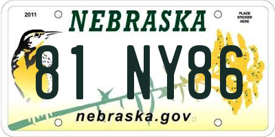 NE license plate 81NY86