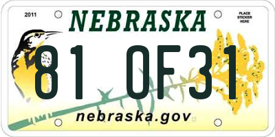 NE license plate 81OF31