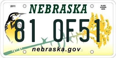 NE license plate 81OF51