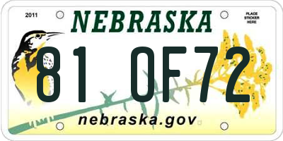 NE license plate 81OF72