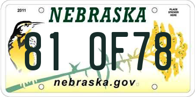 NE license plate 81OF78