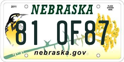 NE license plate 81OF87