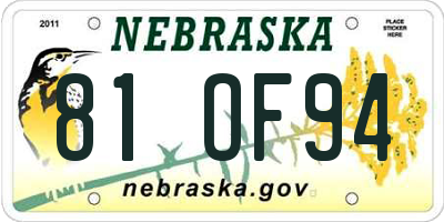 NE license plate 81OF94
