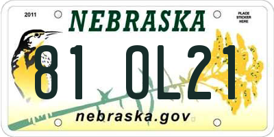 NE license plate 81OL21