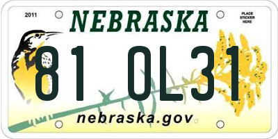 NE license plate 81OL31