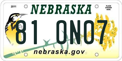 NE license plate 81ON07