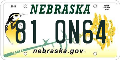 NE license plate 81ON64