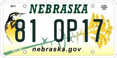 NE license plate 81OP17