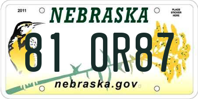 NE license plate 81OR87