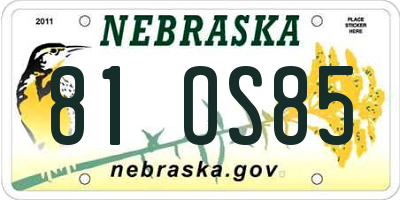 NE license plate 81OS85