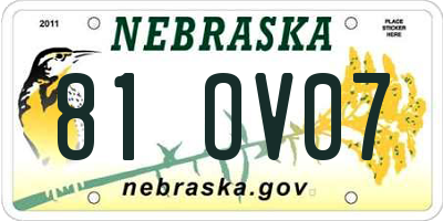 NE license plate 81OV07