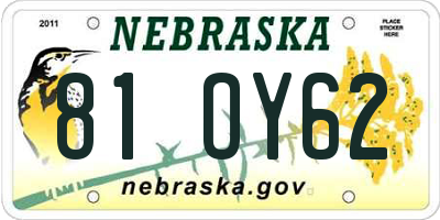 NE license plate 81OY62
