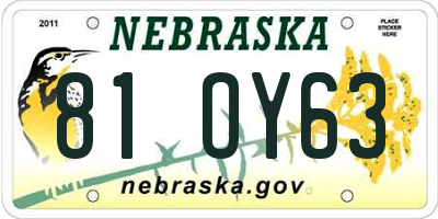 NE license plate 81OY63