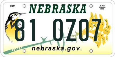 NE license plate 81OZ07