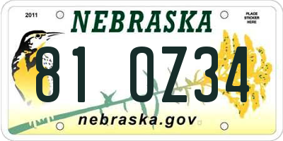 NE license plate 81OZ34