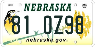 NE license plate 81OZ98