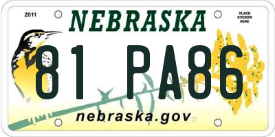 NE license plate 81PA86