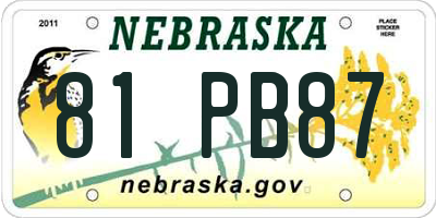 NE license plate 81PB87
